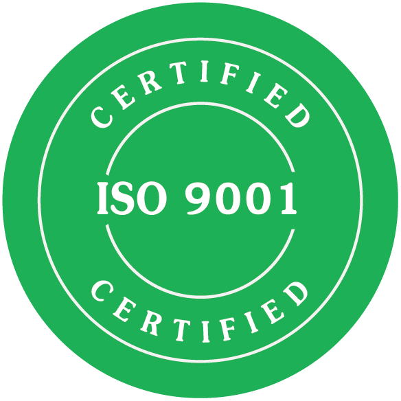 ISO 9001 certified quality management badge